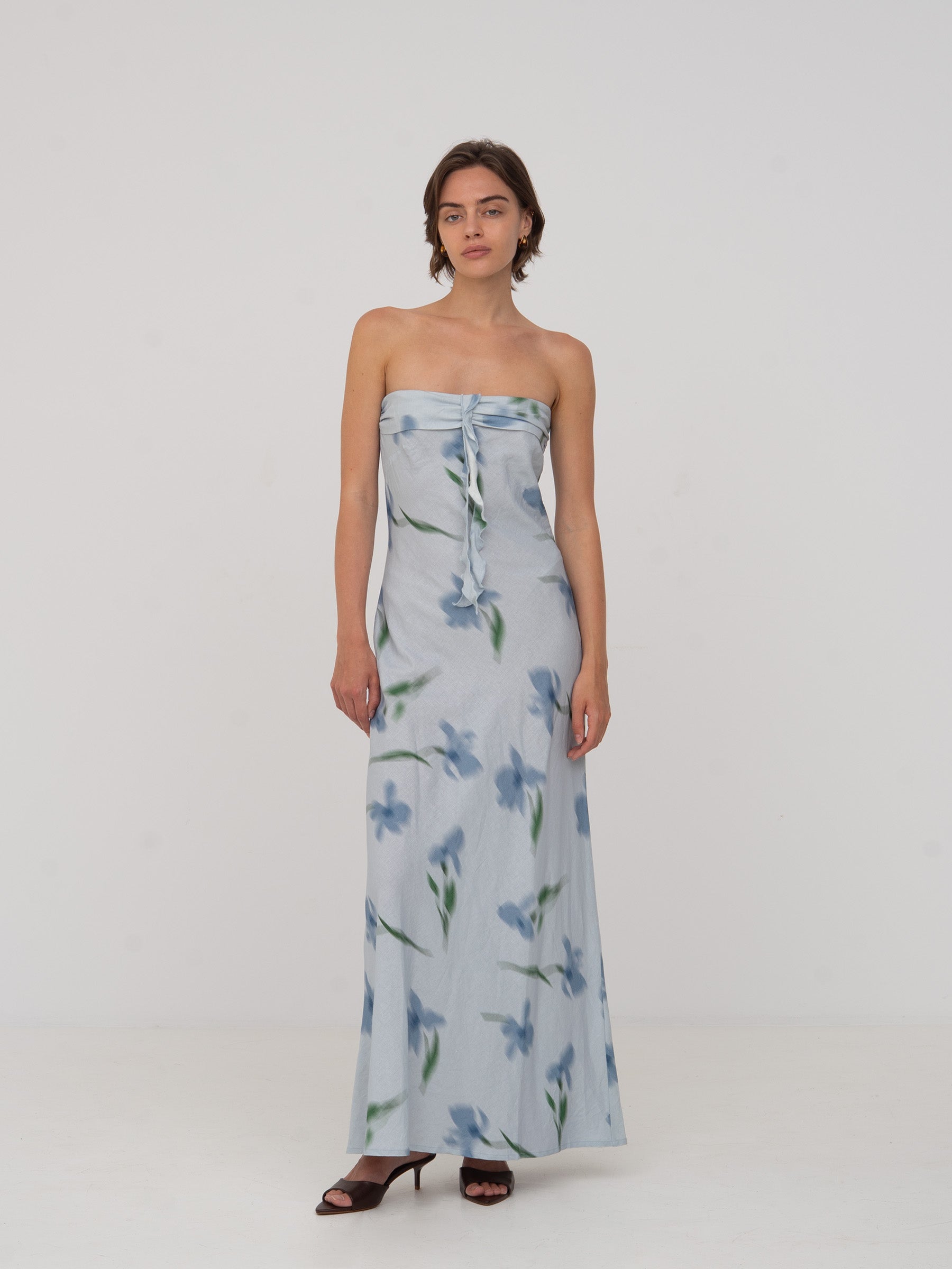 Blue Flower Print Dream Maxi Dress with Neckline | Carmen Says Blue Flower Print Dream Maxi Dress with Neckline | Carmen Says