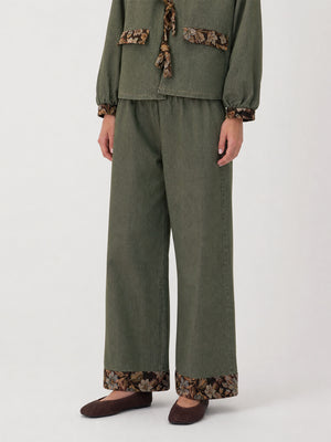 Daphne Olive Floral Hem Trousers