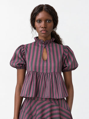 Ribbon Stripe Puff Sleeve Top