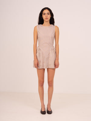 Vestido corto de rayas tipo bastón de caramelo