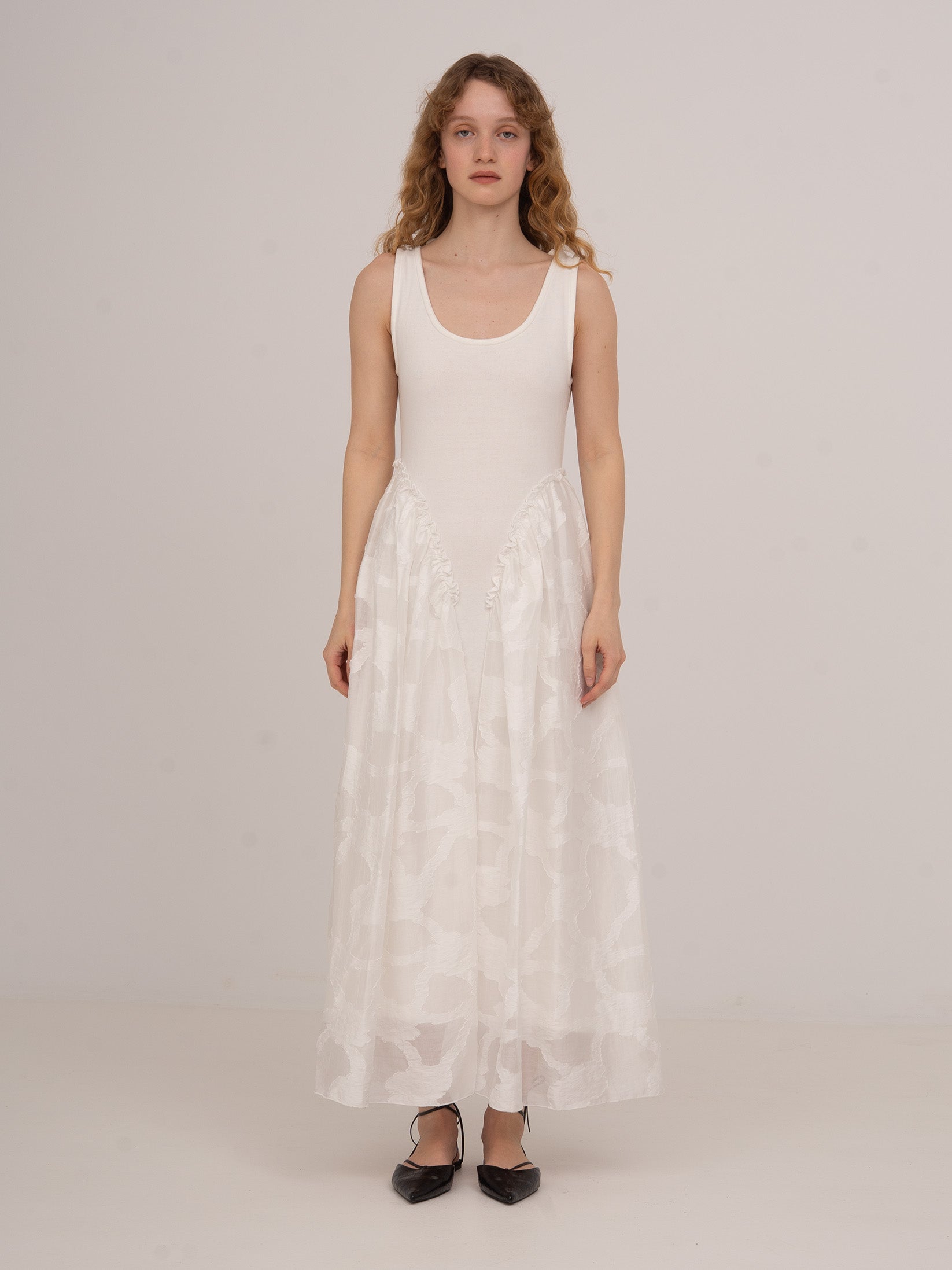 Sleeveless Flowy White Midi Dress | CARMEN SAYS Sleeveless Flowy White Midi Dress | CARMEN SAYS