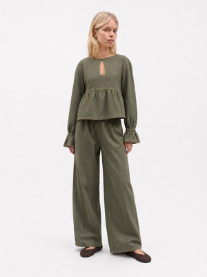 Olive Starlit Denim Peplum Blouse