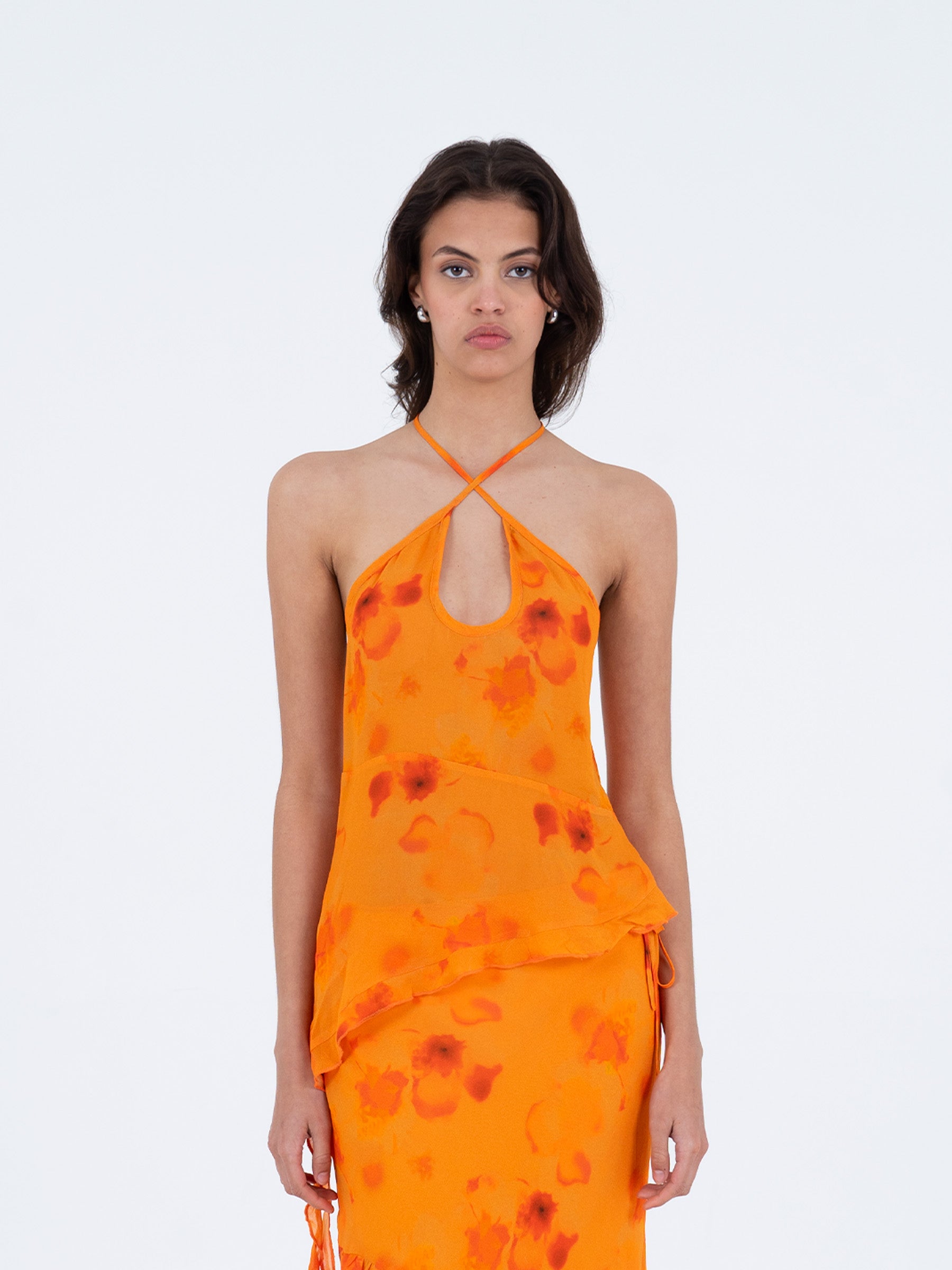 open lace back dress Lindy Tie Front Blouse, Sunset Floral main image 0