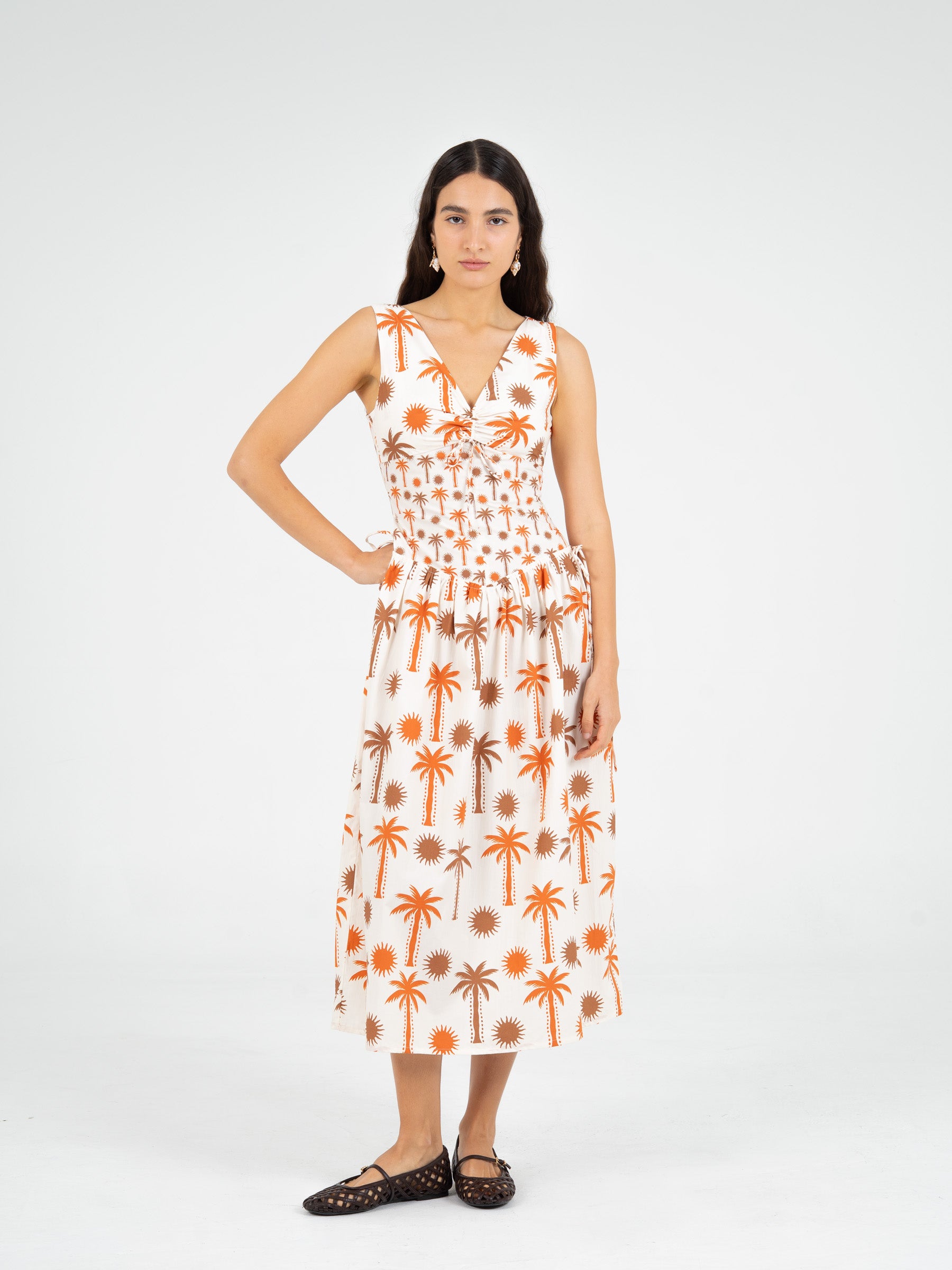 palm tree maxi dress Terracotta and brown palm tree long dress