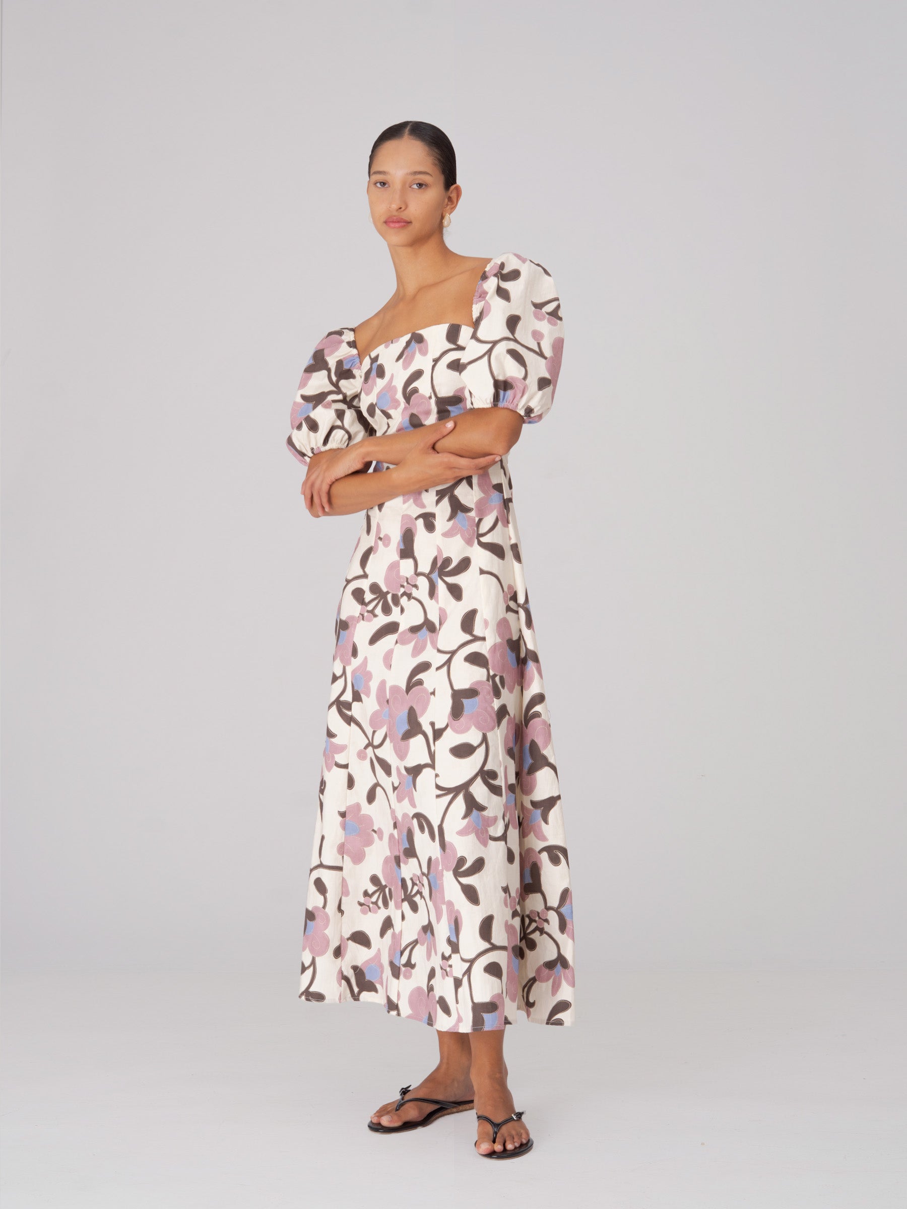 flower pattern maxi dress Orion Floral Maxi Dress with Puff Sleeves