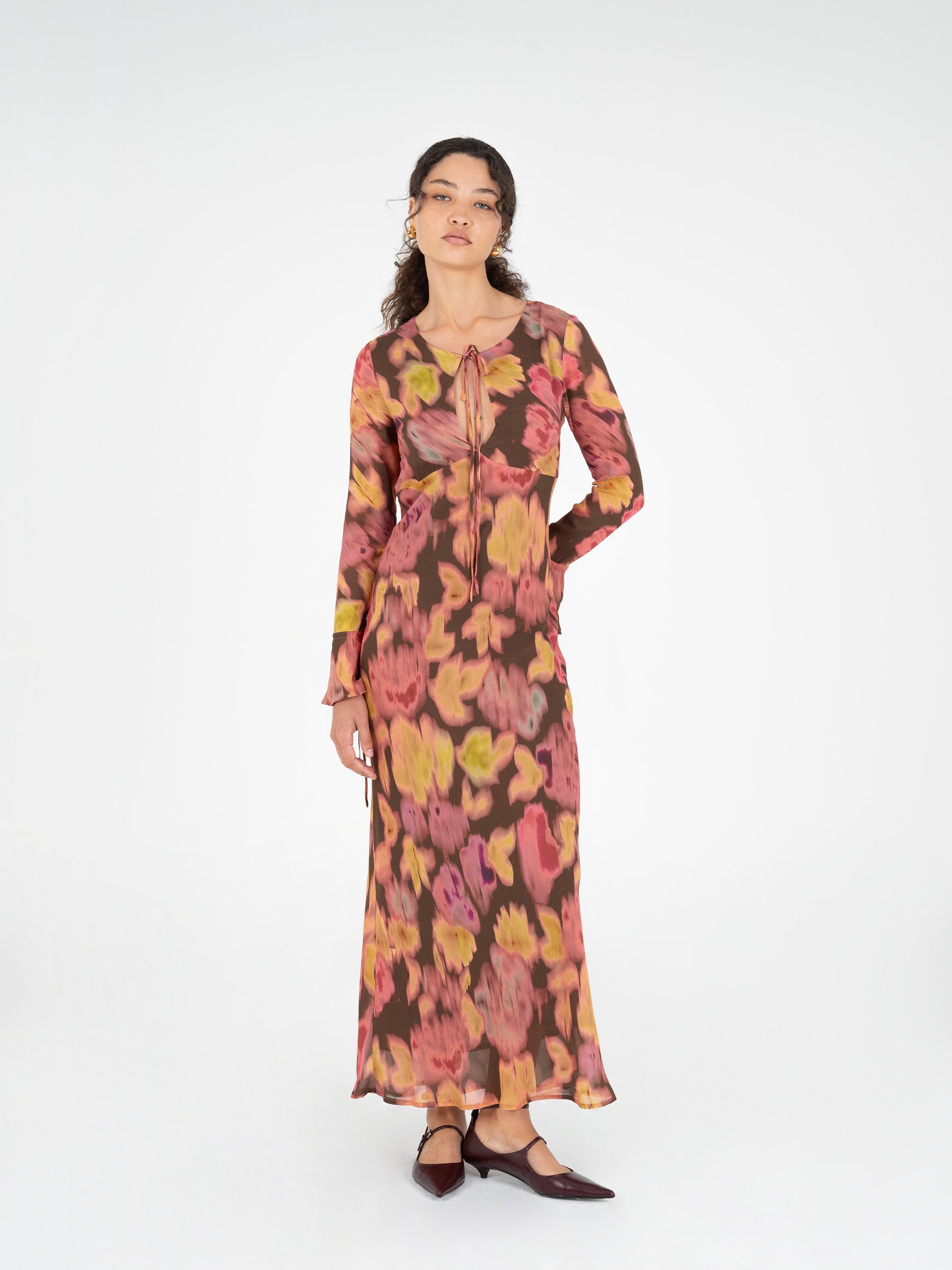 blue floor length bridesmaid dress Floral Printed Anarkali Flared Maxi Dress main image 0