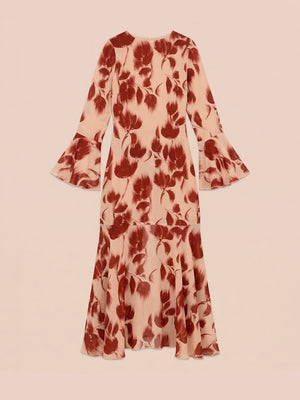 Red Jester Flower Print Midi Dress