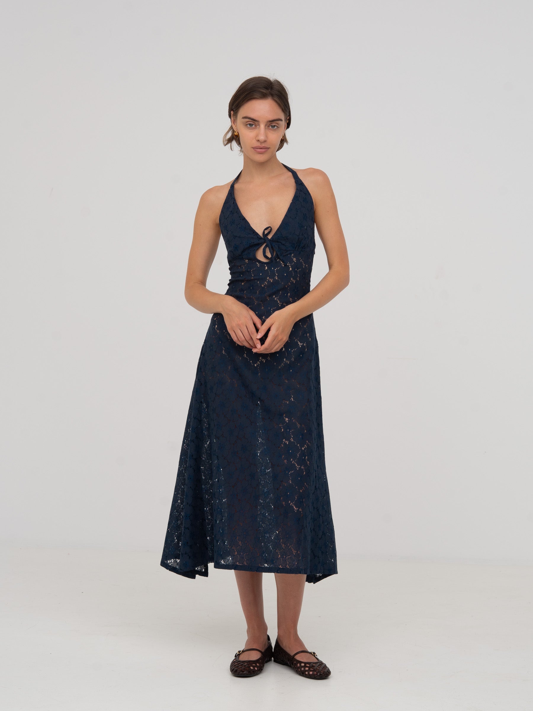 Vestido largo ajustado azul bordado Sense CARMEN SAYS