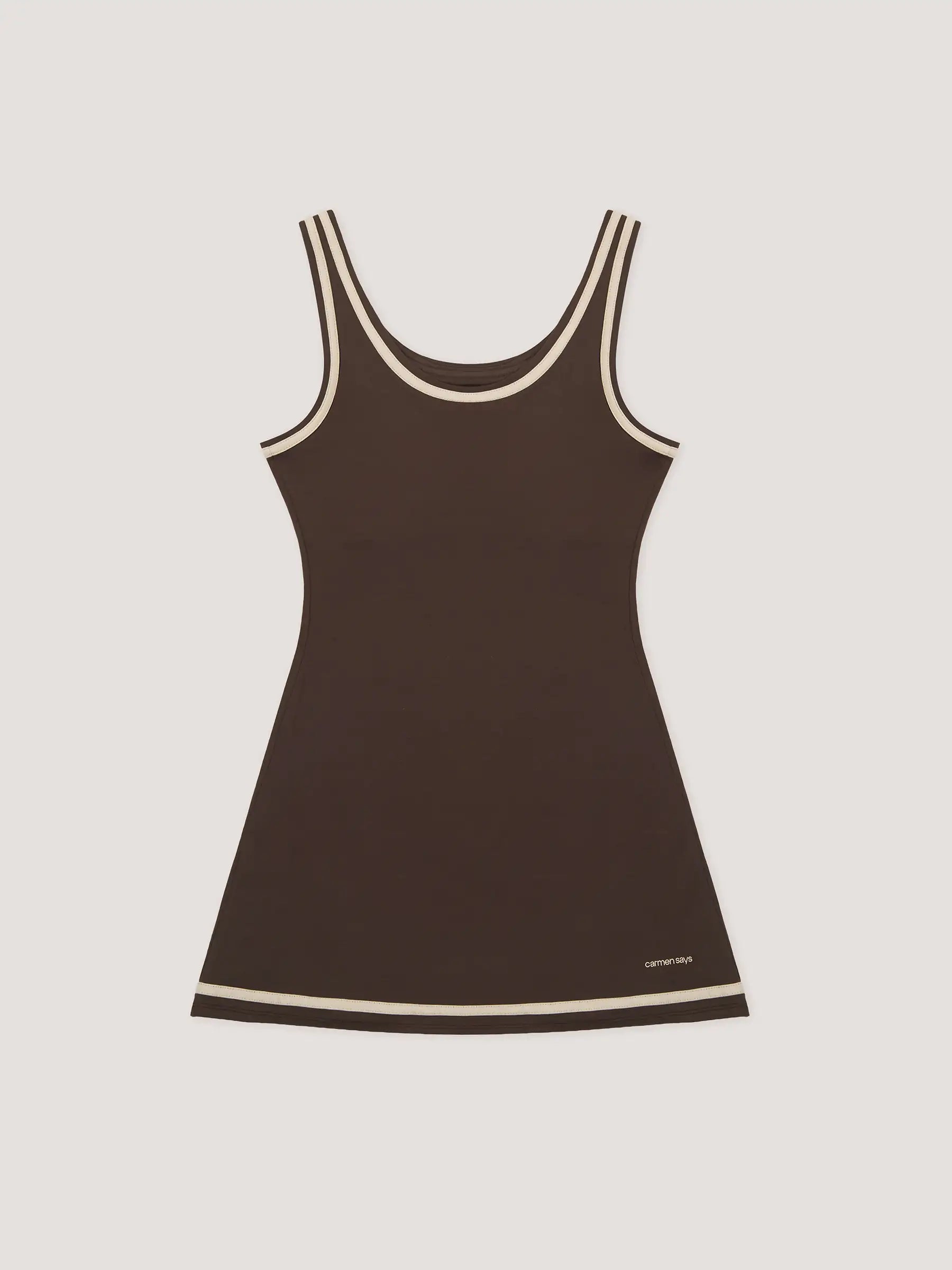 Brown dress with white trim and shorts | CARMEN SAYS Brown dress with white trim and shorts | CARMEN SAYS