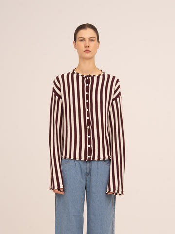 Deal Burgundy Striped Knit Cardigan