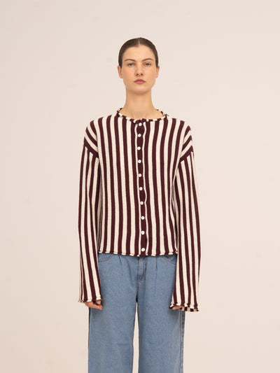 Deal Burgundy Striped Knit Cardigan
