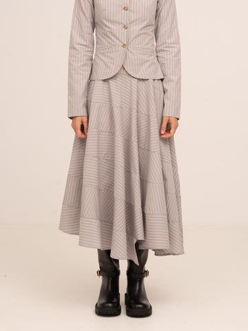 Midnight Striped Gray Flared Skirt 
