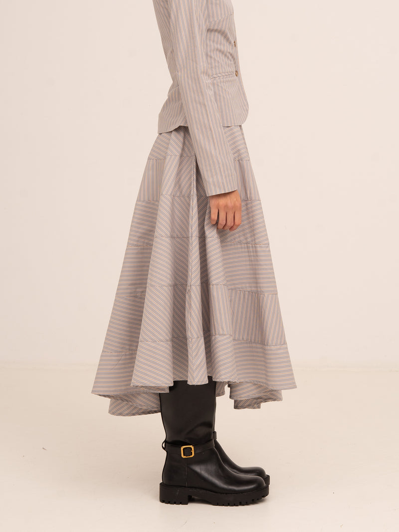 Midnight Striped Grey Flared Skirt