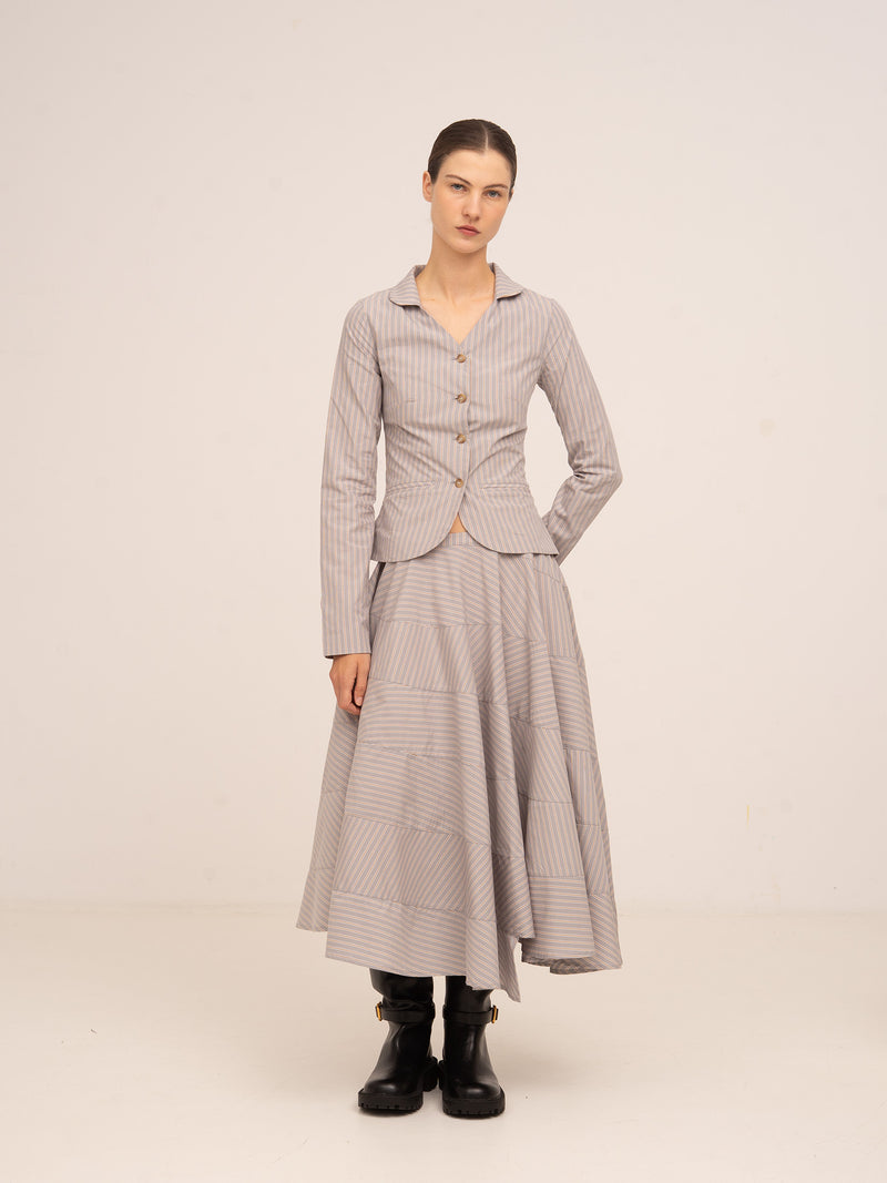 Midnight Striped Grey Flared Skirt