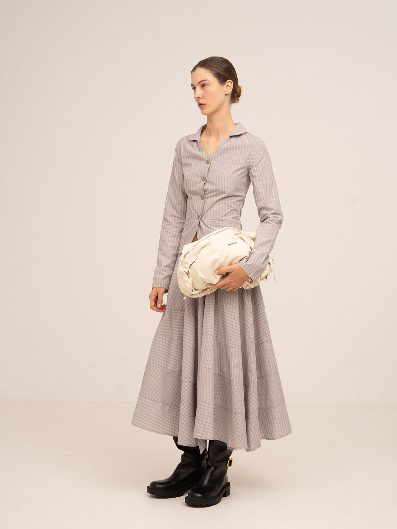 Midnight Striped Grey Flared Skirt