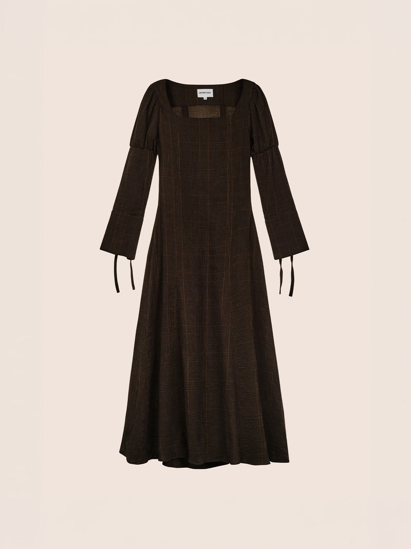 Vestido maxi de cuadros marrones Rush