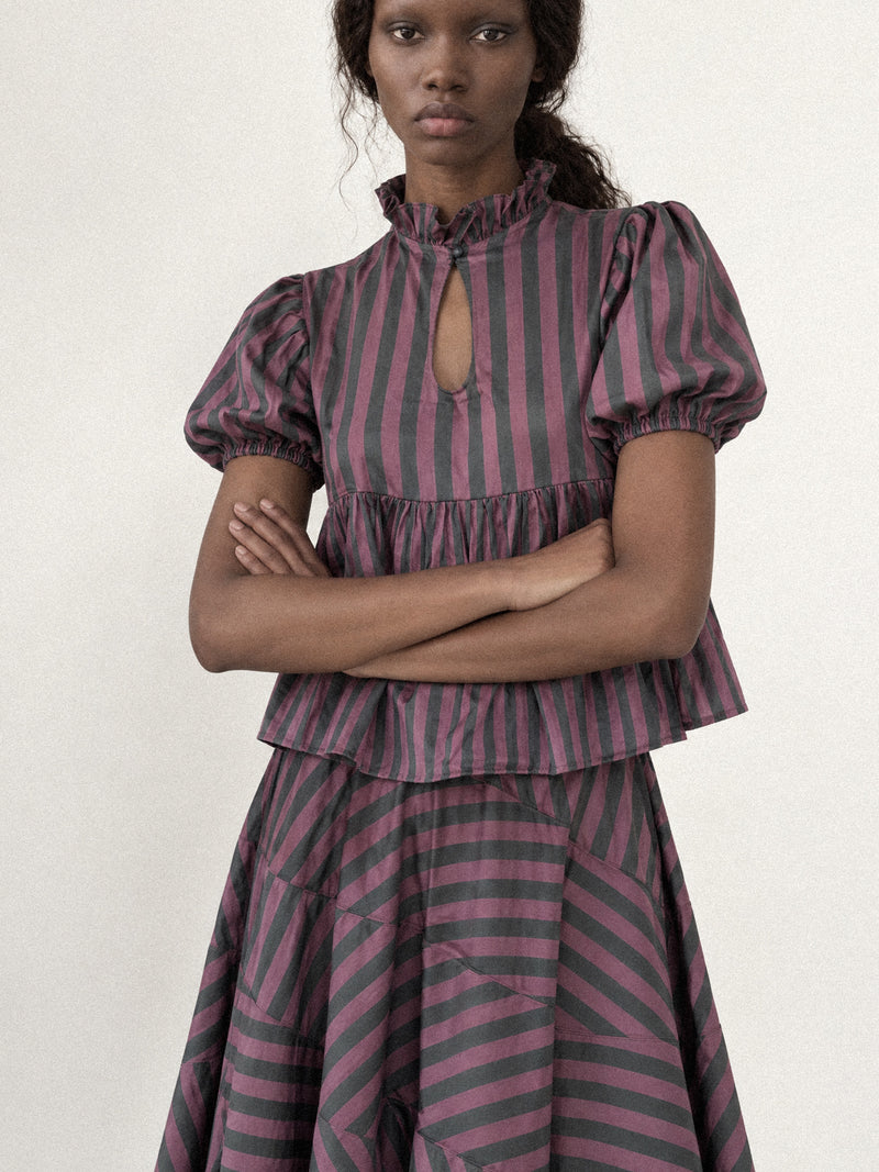 Garnet Midnight Stripe Flared Midi Skirt
