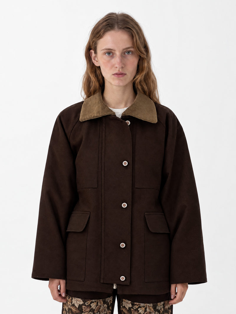 Hazel Brown Contrast Collar Jacket