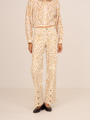 White Deer Print Denim Jeans