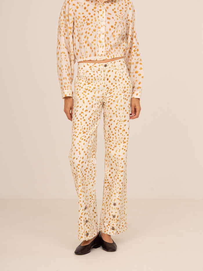 White Deer Print Denim Jeans