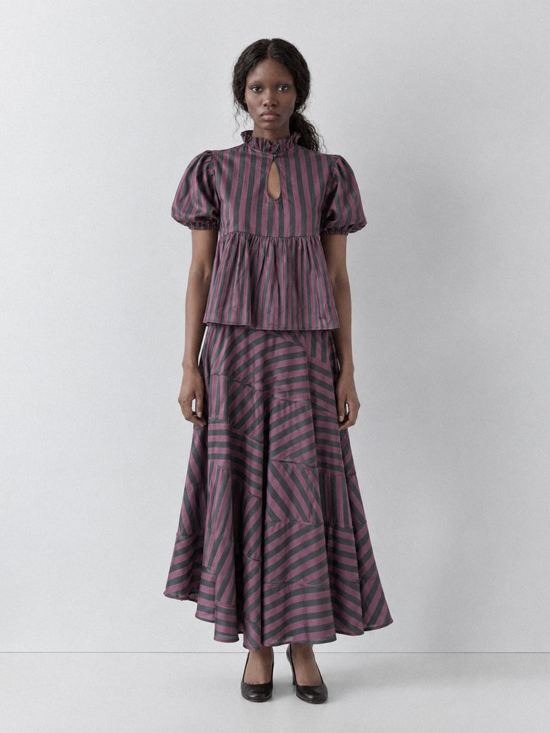 Ribbon Stripe Puff Sleeve Top