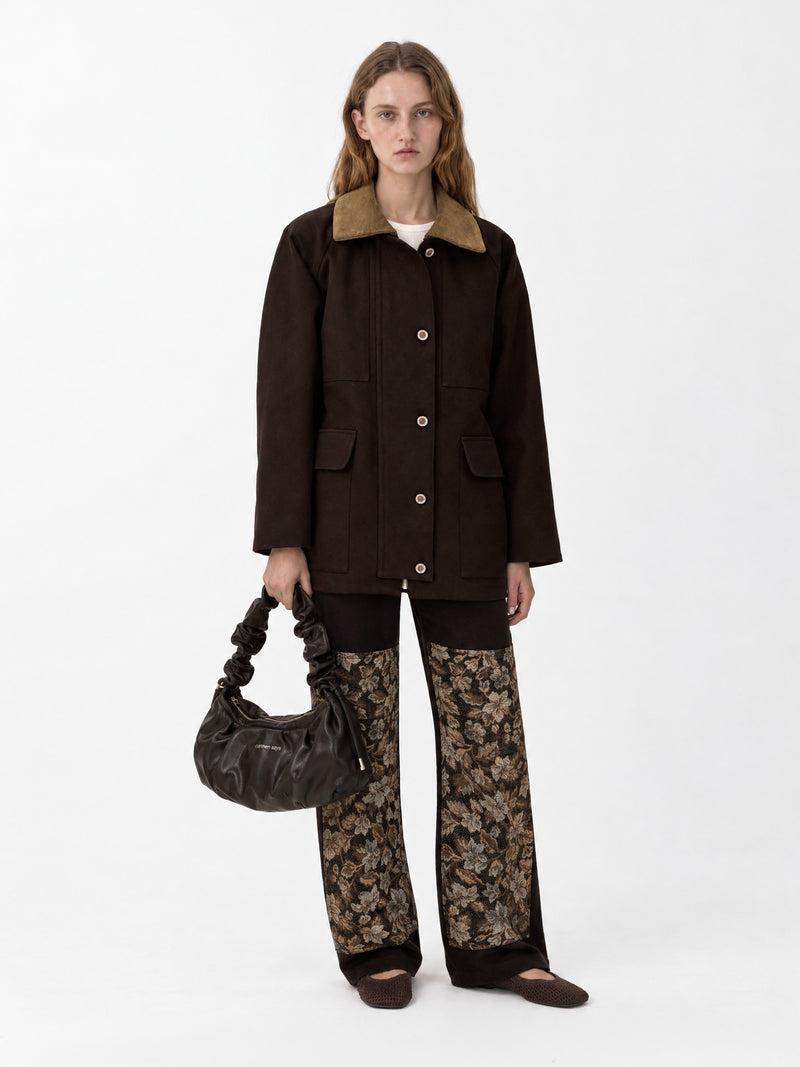 Hazel Brown Contrast Collar Jacket