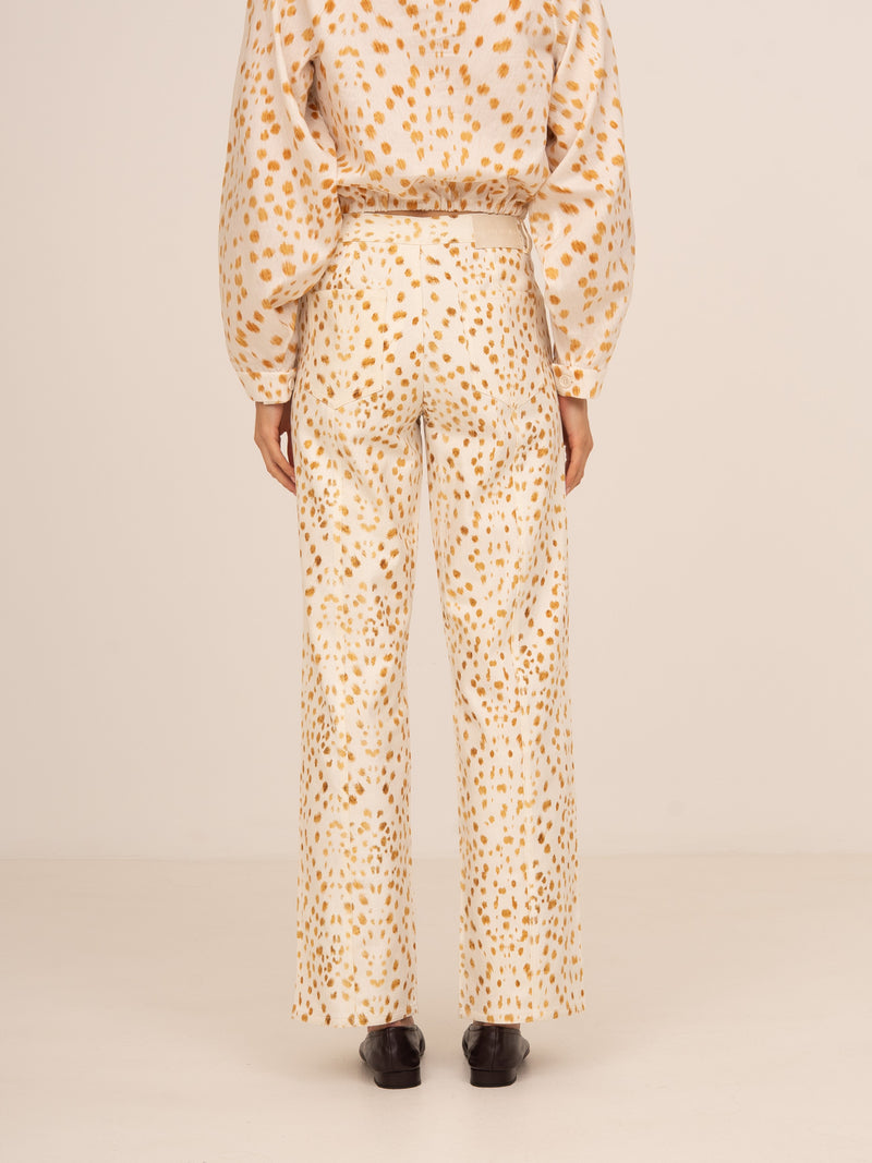 White Deer Print Denim Jeans