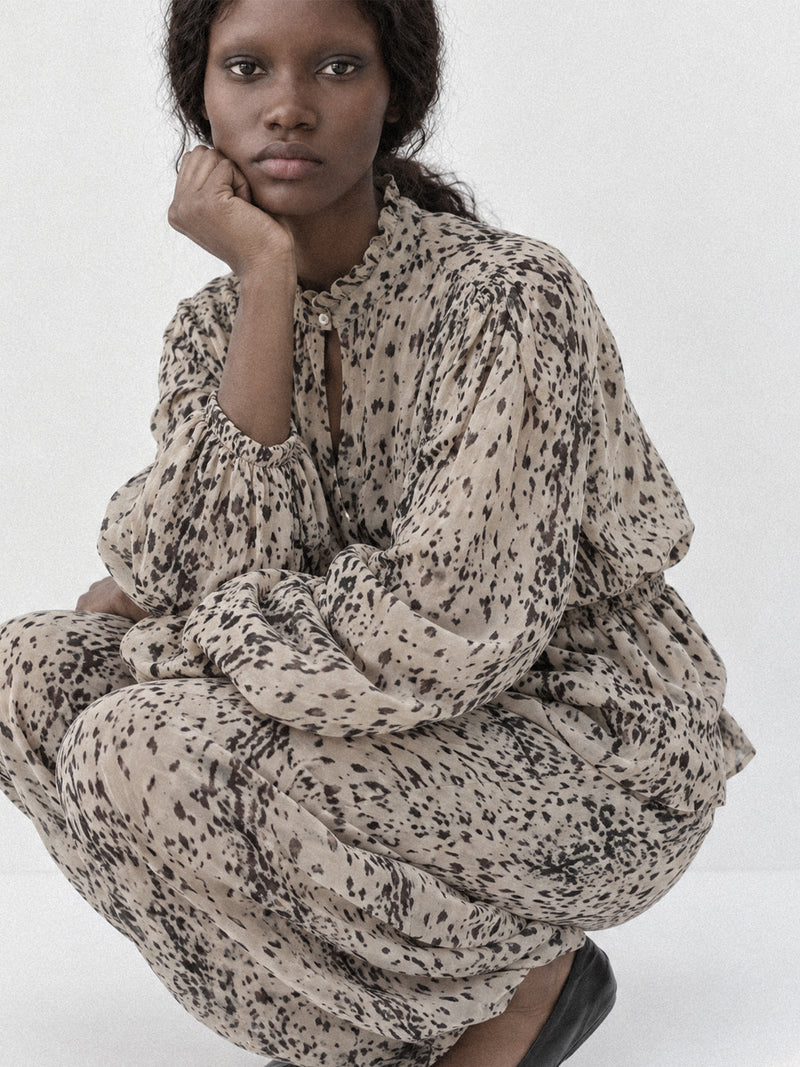 Frost Animal Print Ruffle Blouse