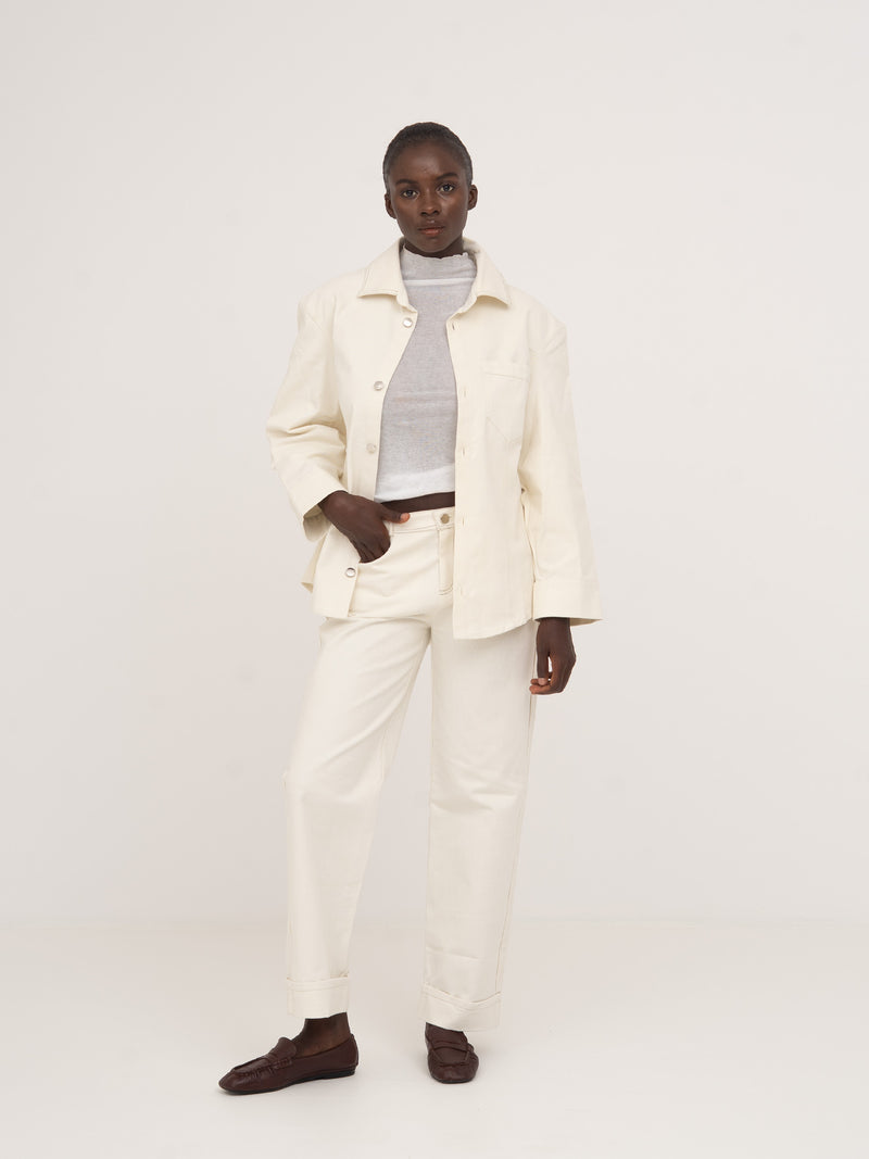 Agenda Cream Denim Trousers pantalones