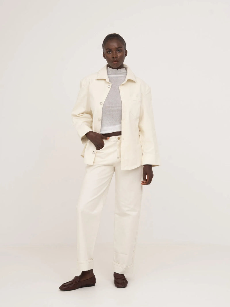 Agenda Cream Fitted Denim Over Shirt chaqueta