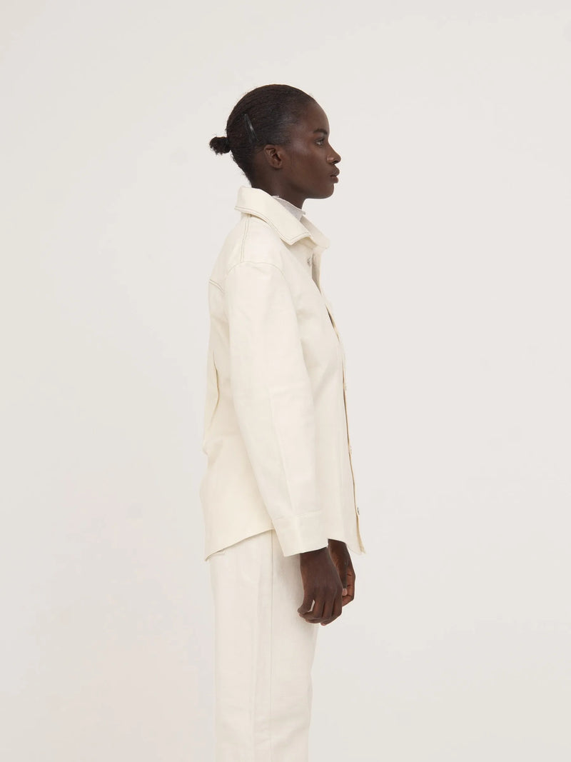 Agenda Cream Fitted Denim Over Shirt chaqueta