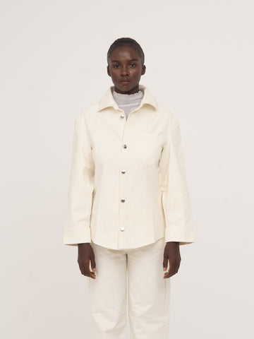 Agenda Cream Fitted Denim Over Shirt 