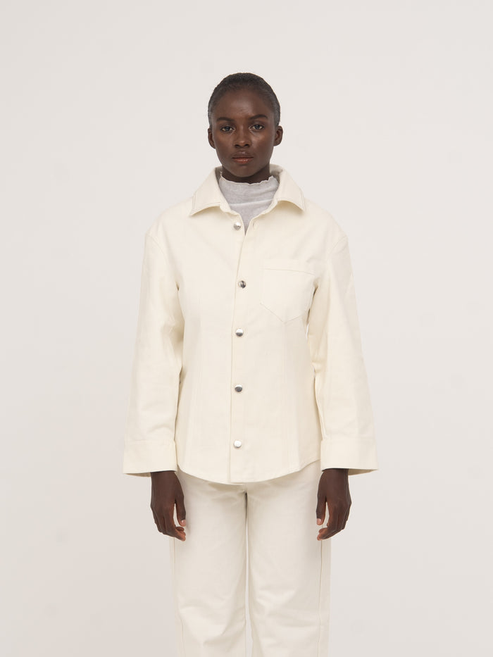 Agenda Cream Fitted Denim Over Shirt