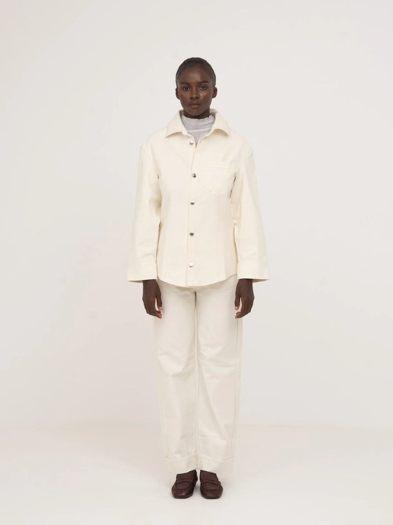 Agenda Cream Fitted Denim Over Shirt chaqueta