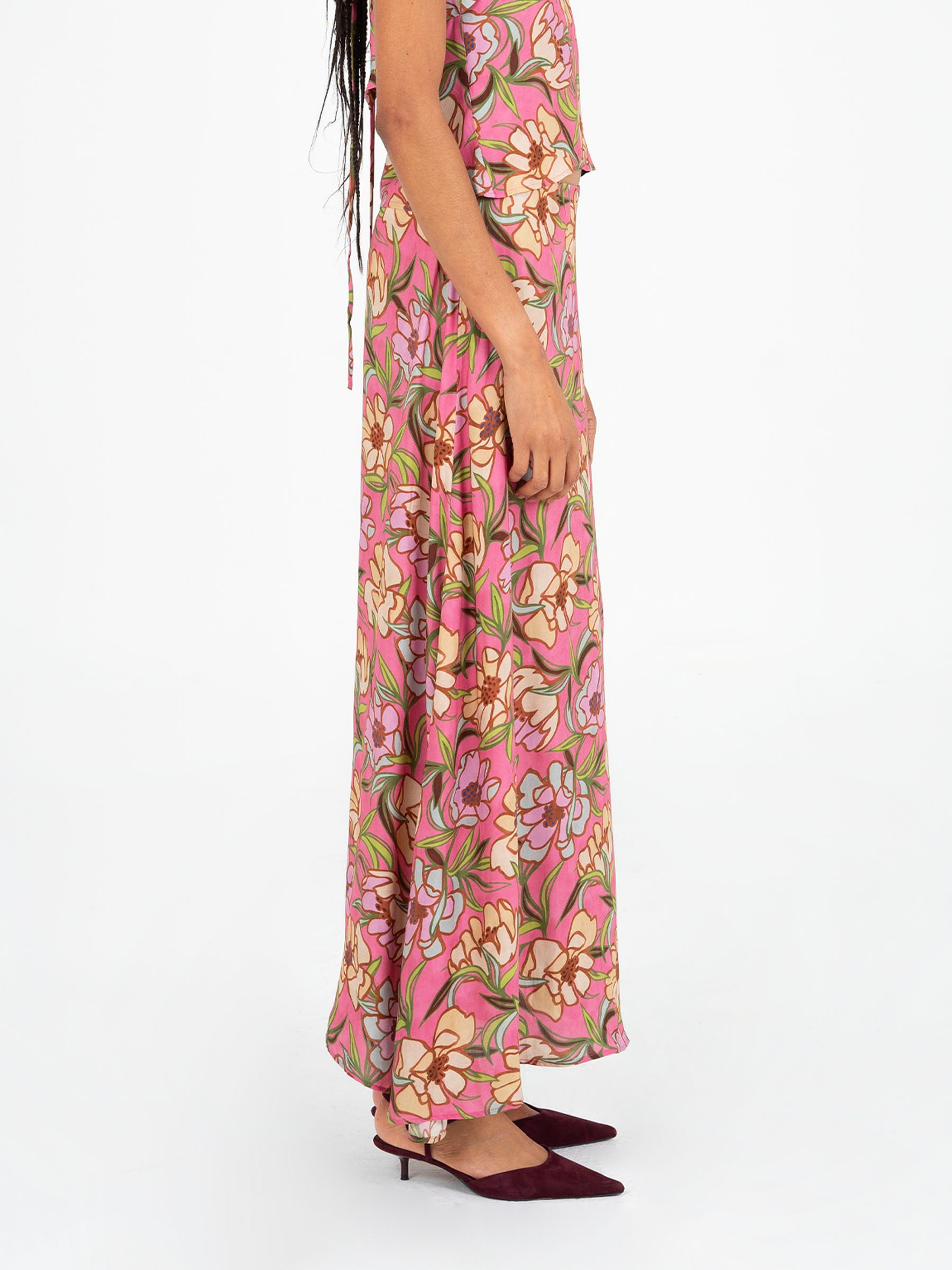 Amara Pink Floral Print Skirt falda