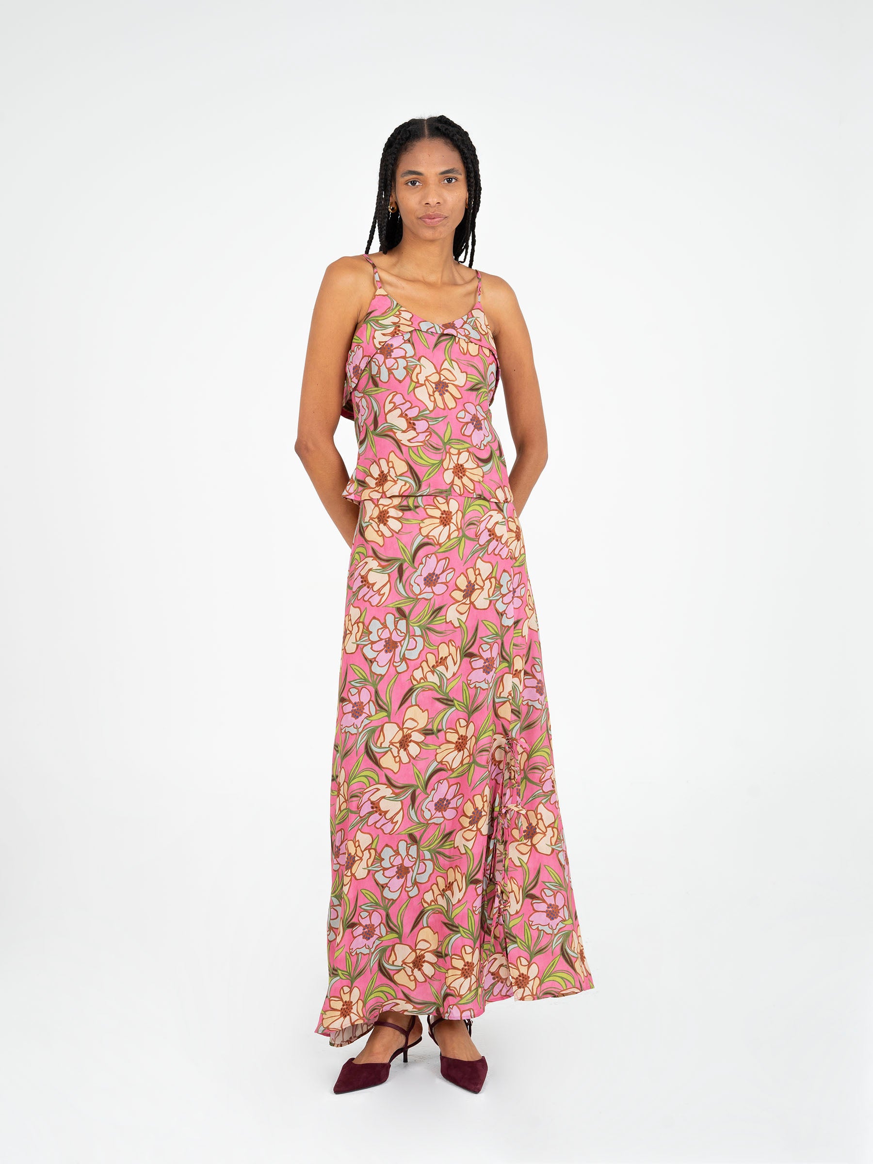 Amara Pink Floral Print Skirt falda