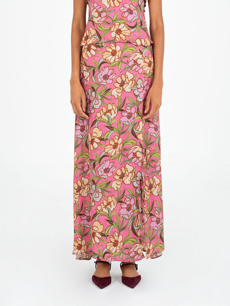 Amara Pink Floral Print Skirt falda