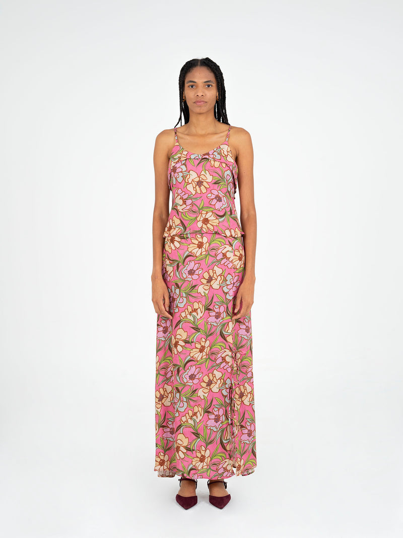 Amara Pink Floral Print Skirt falda