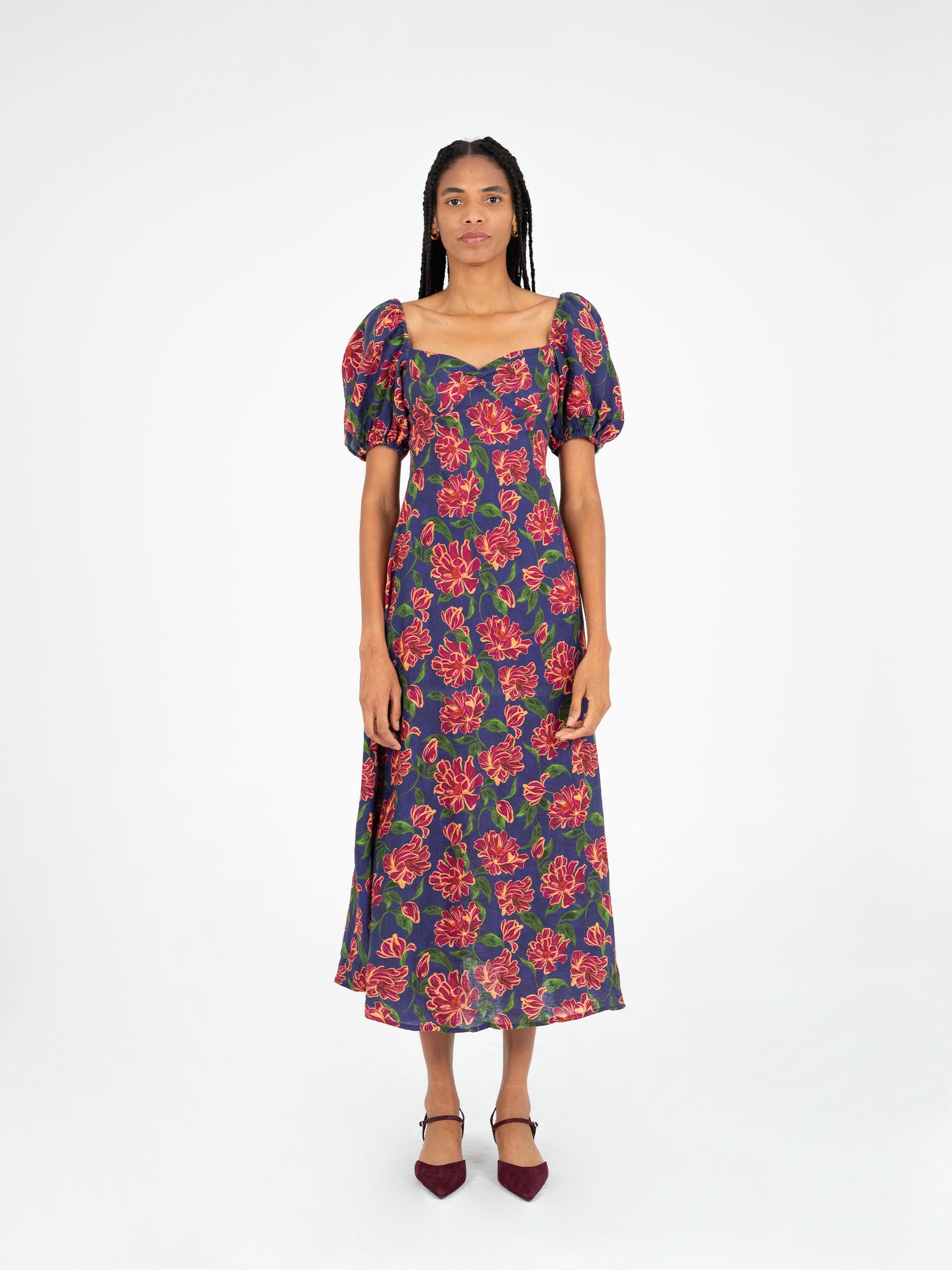 Arcania Blue Floral Print Dress vestidos