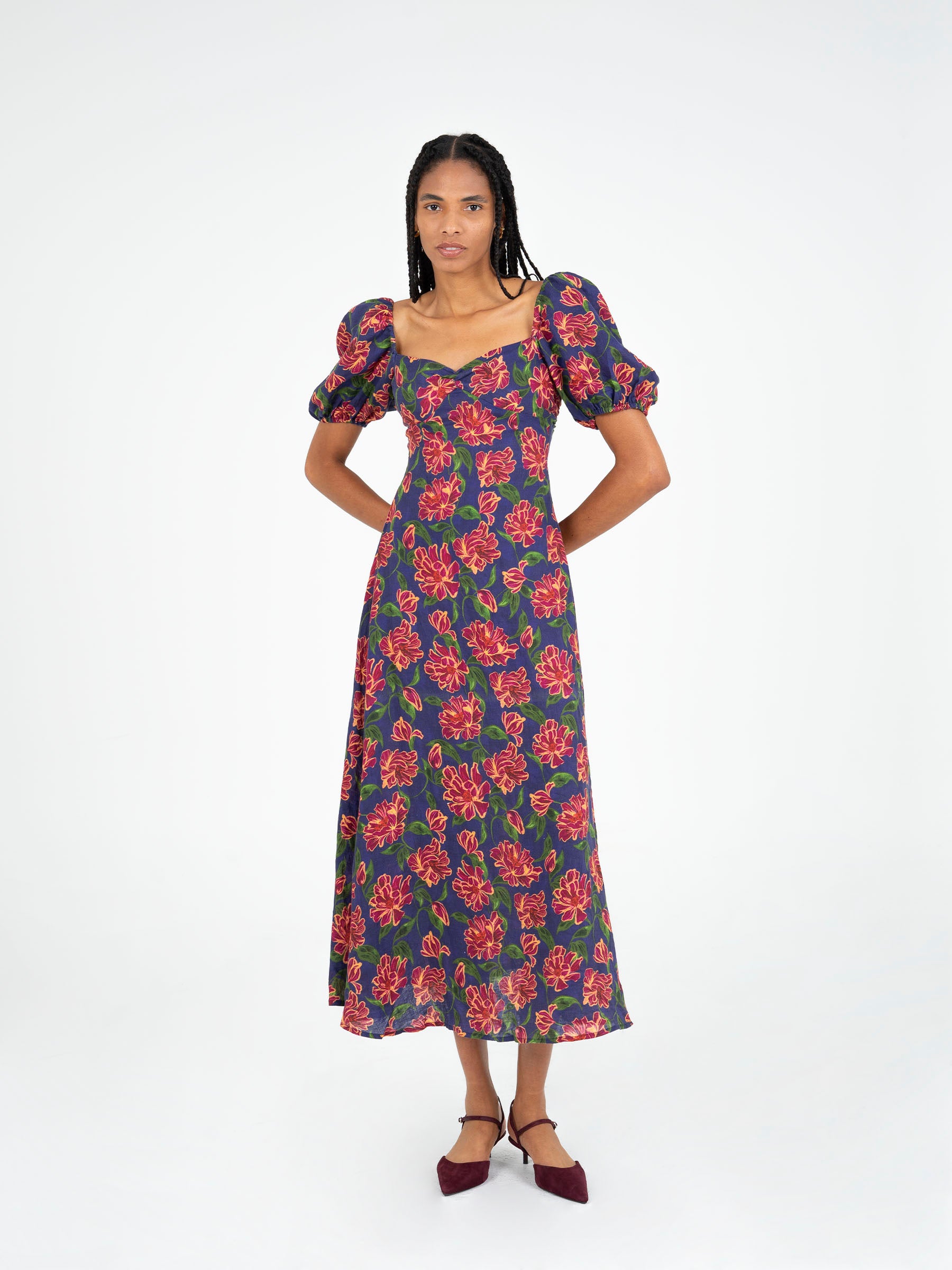 Arcania Blue Floral Print Dress vestidos