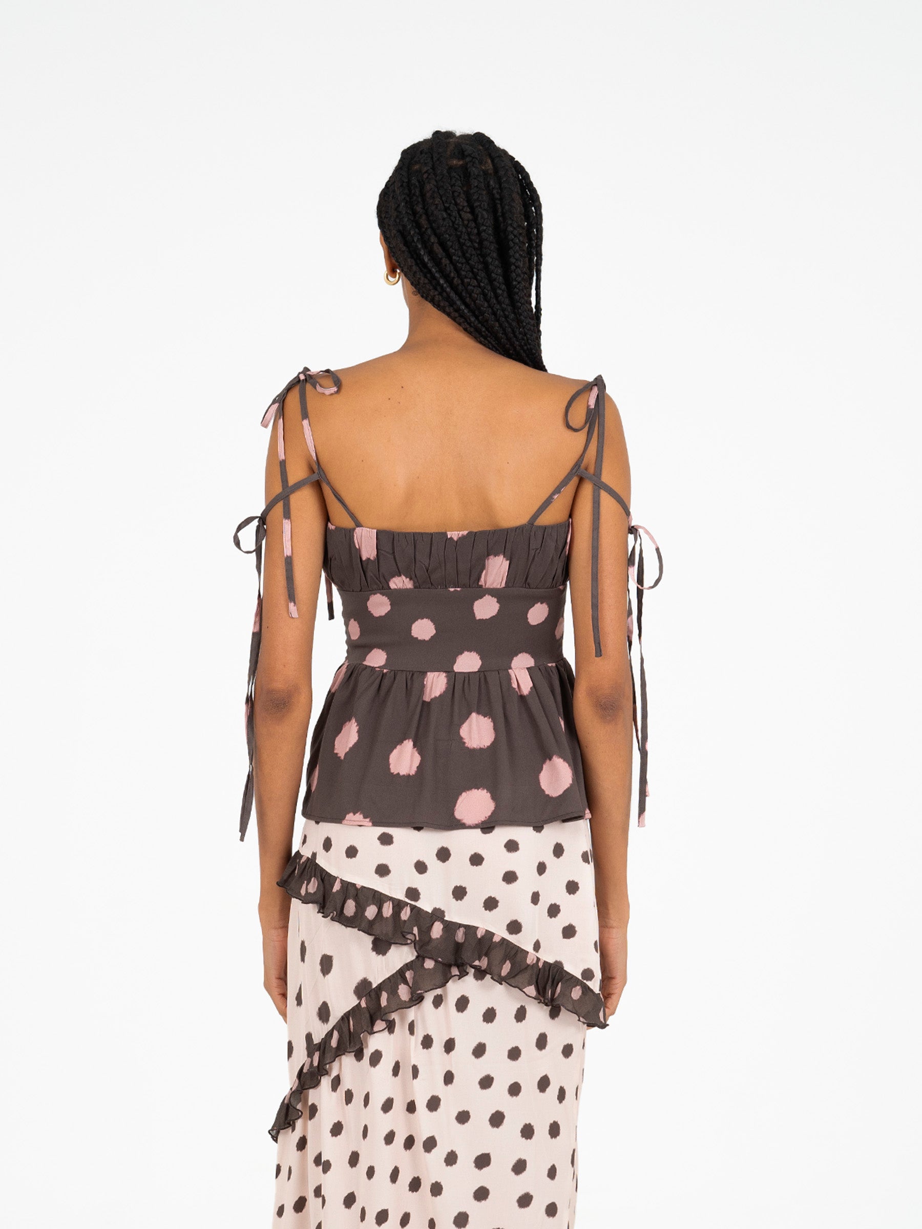 Astra Brown Polka Dot Print Top camisas y camisetas