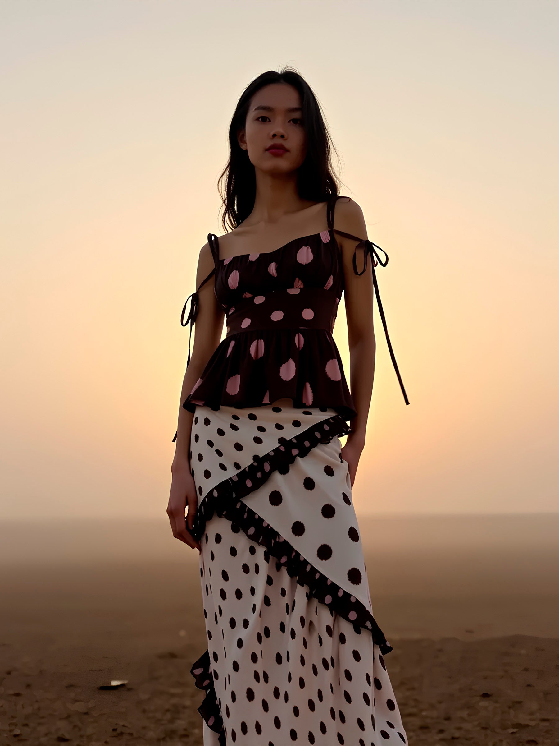 Astra Brown Polka Dot Print Top camisas y camisetas