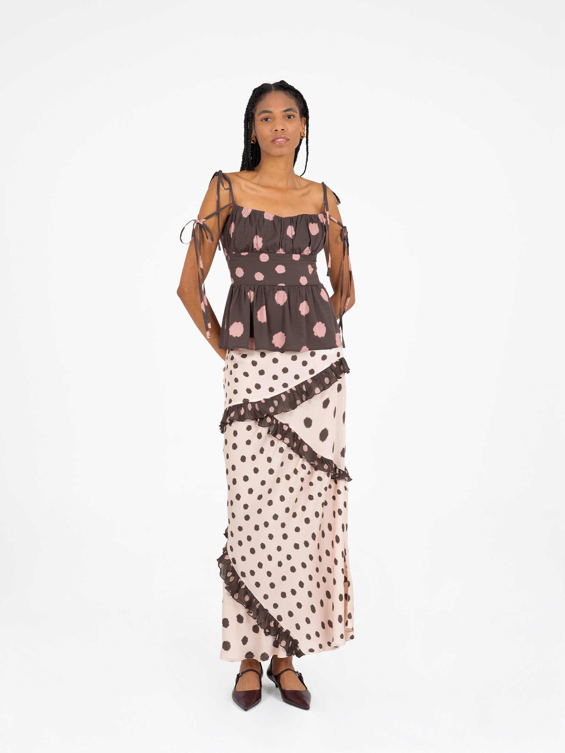 Astra Brown Polka Dot Print Top camisas y camisetas