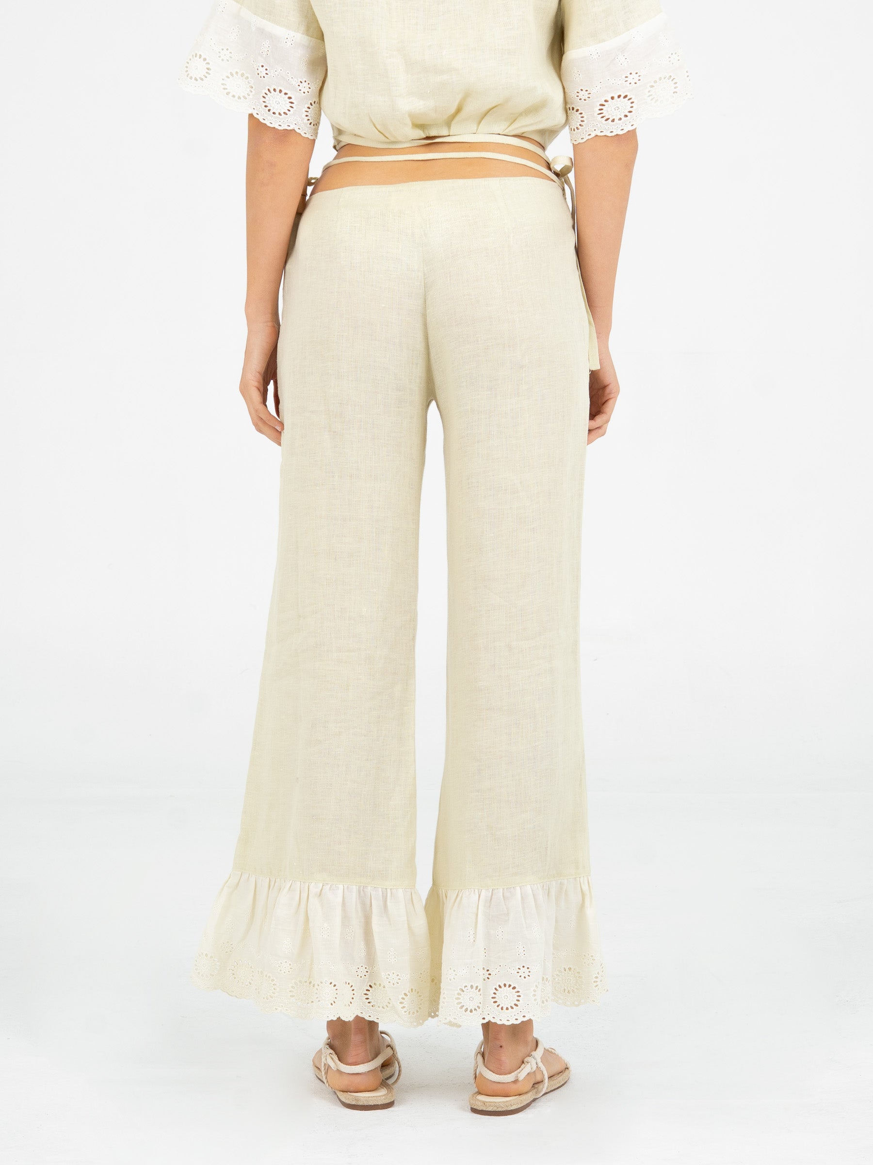Aurora Linen Beige Pants pantalones