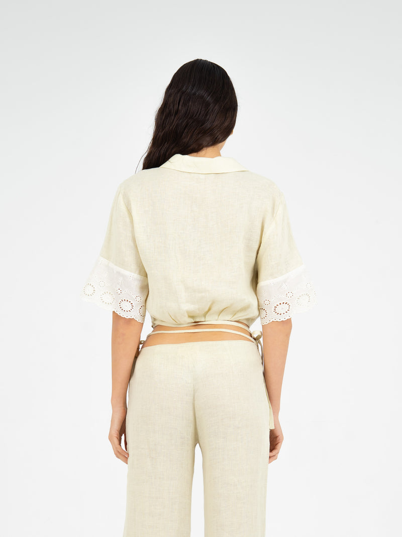 Aurora Linen Beige Top camisas y camisetas