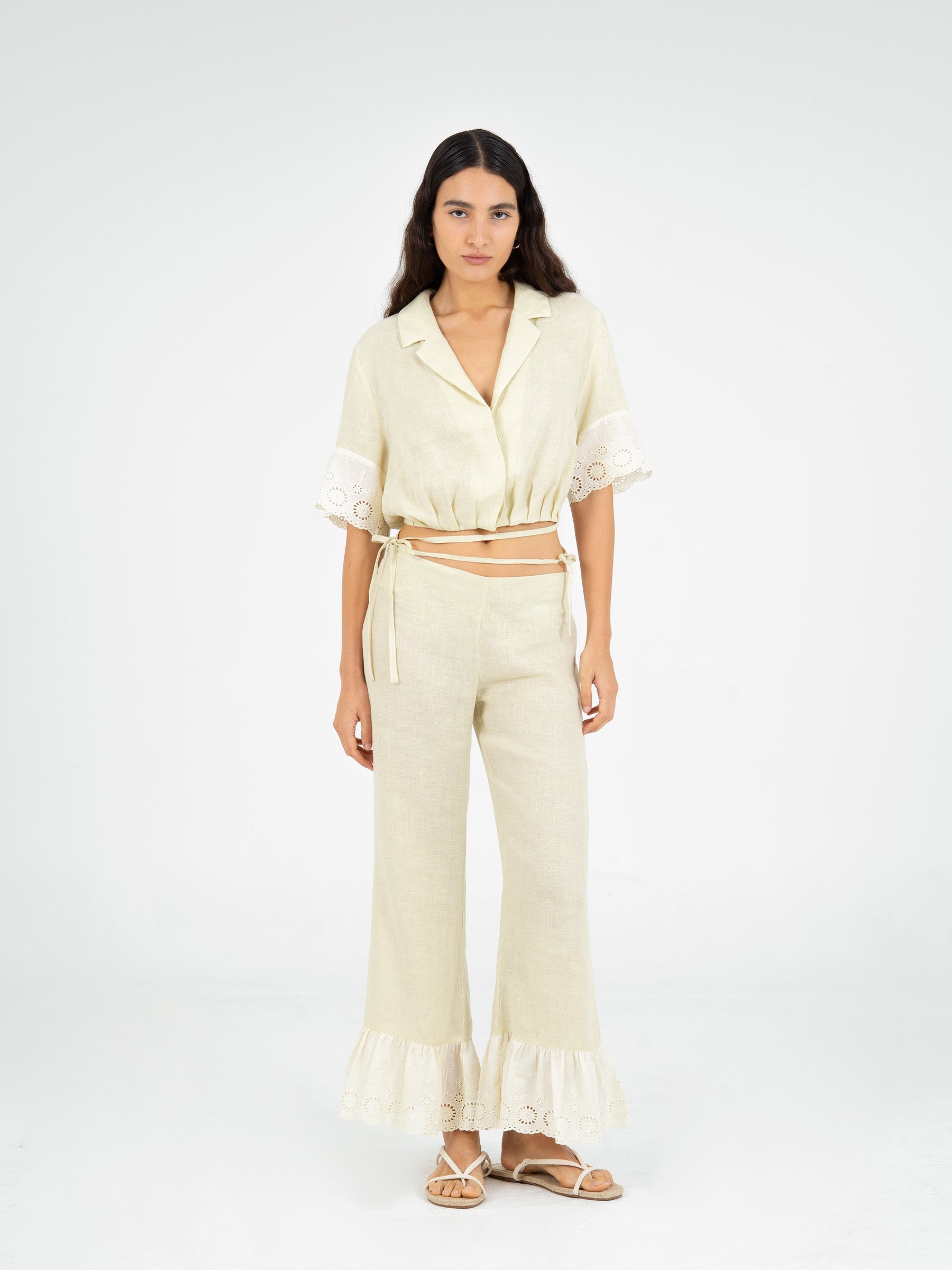 Aurora Linen Beige Top camisas y camisetas