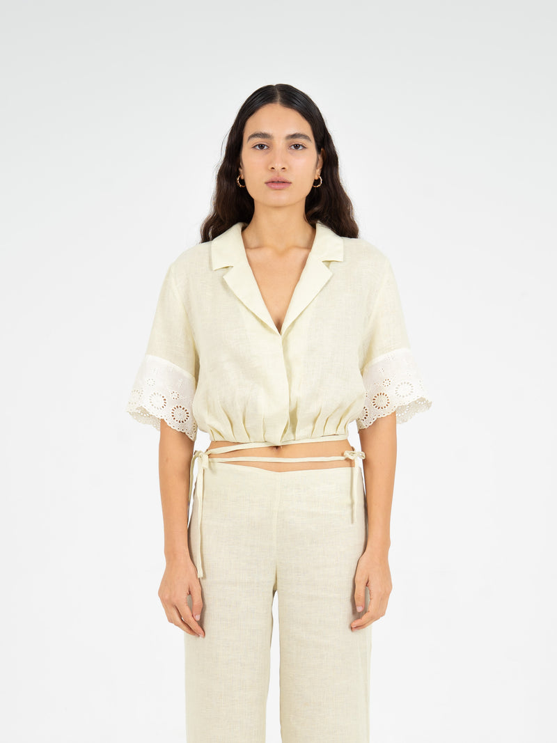 Aurora Linen Beige Top camisas y camisetas