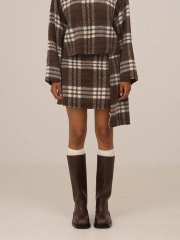 Barefoot Plaid Brown Mini Skirt