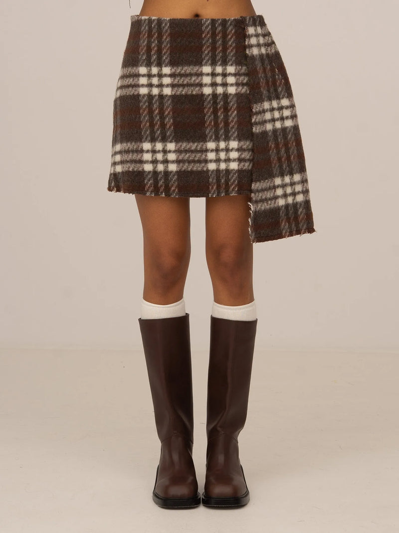 Barefoot Plaid Brown Mini Skirt