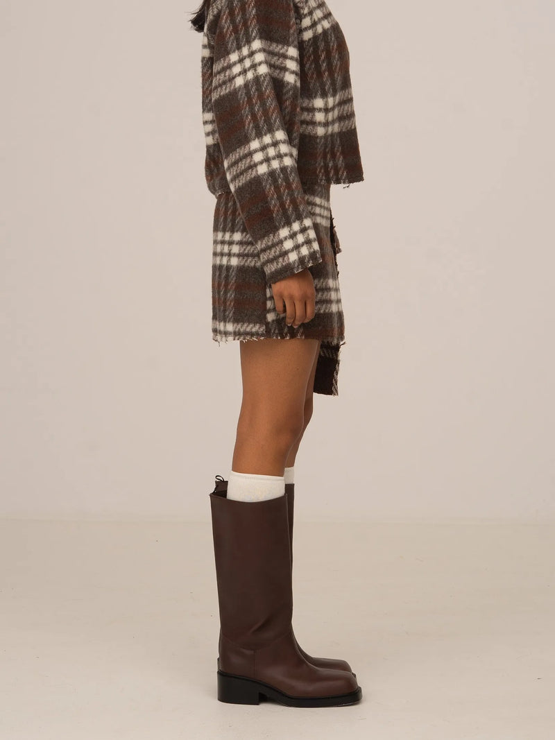 Barefoot Plaid Brown Mini Skirt